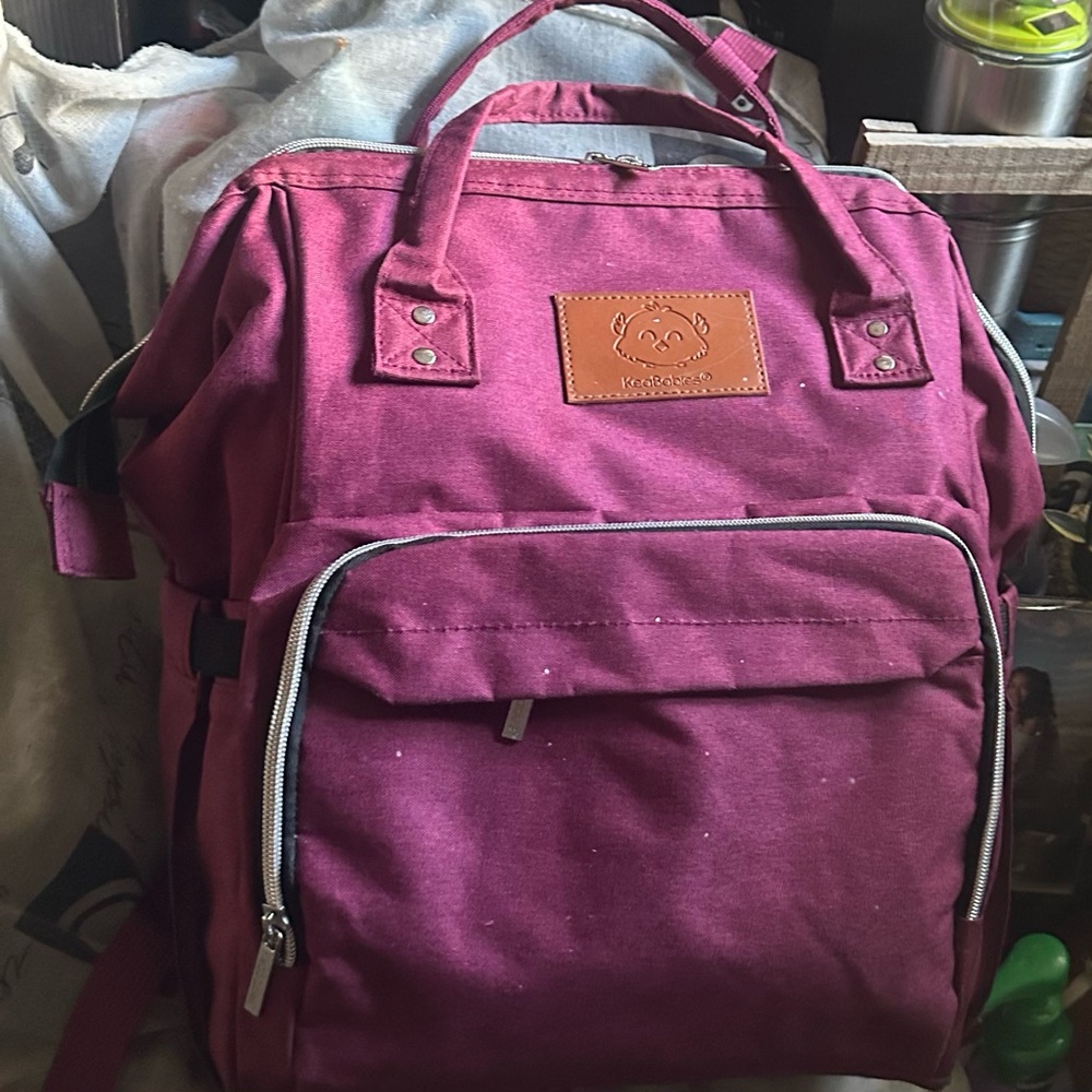 KEABABIES Burgundy Canvas Backpack with Silver Zip Pull